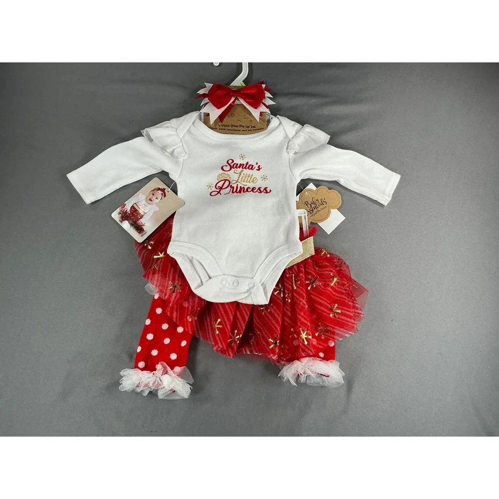 NWT Baby Essentials Santa's Little Princess 4-Piece Christmas Set 3M
